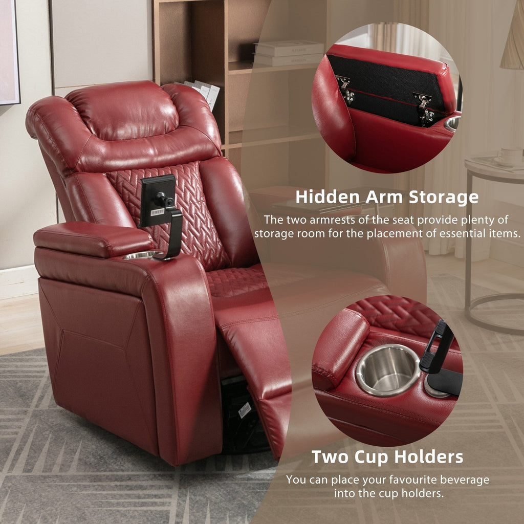 270 Degree Swivel PU Leather Power Recliner Individual Seat Home Theater Recliner with Comforable Backrest, Tray Table