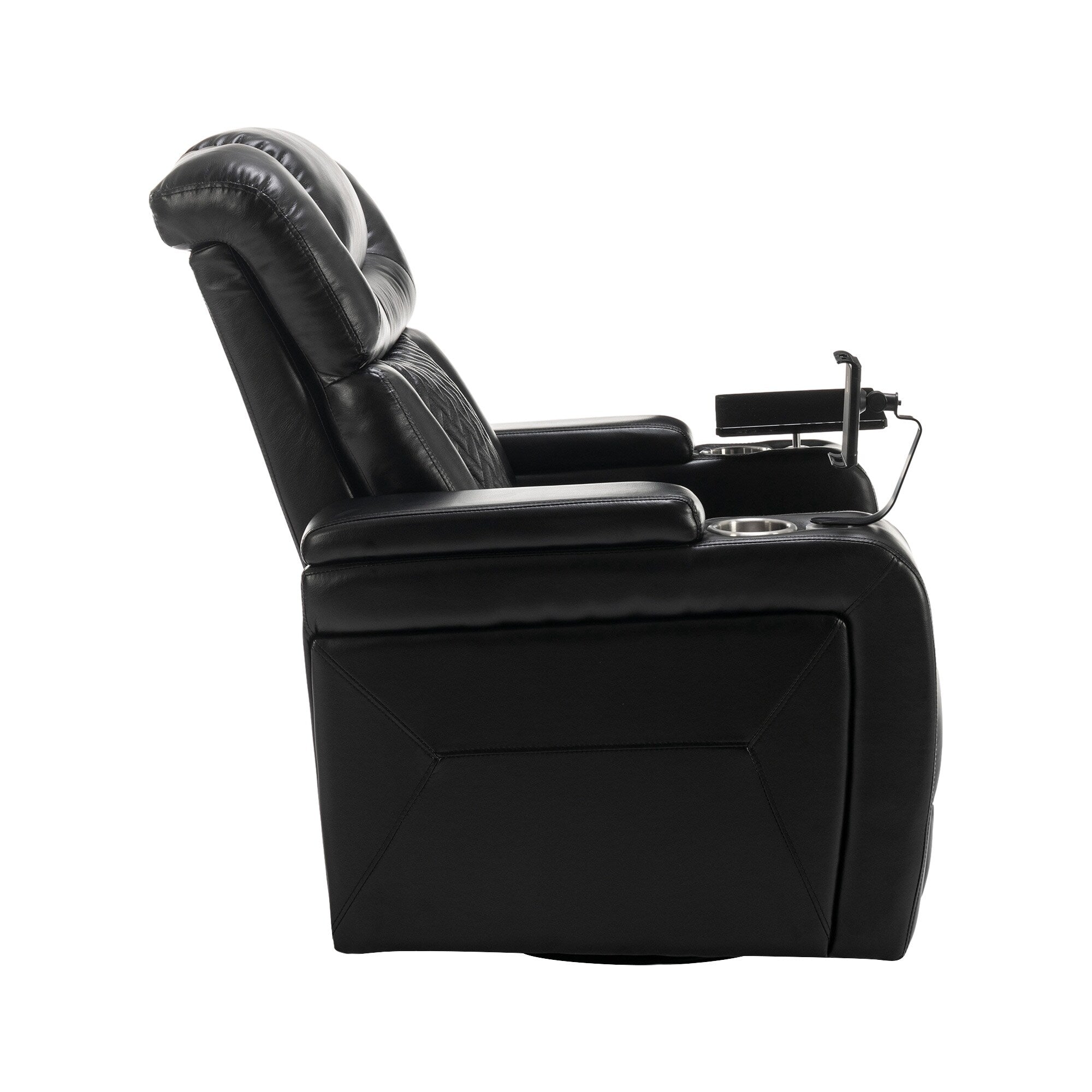 270 Degree Swivel PU Leather Power Recliner Individual Seat Home Theater Recliner with Comforable Backrest, Tray Table