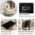 270 Degree Swivel PU Leather Power Recliner Individual Seat Home Theater Recliner with Comforable Backrest, Tray Table