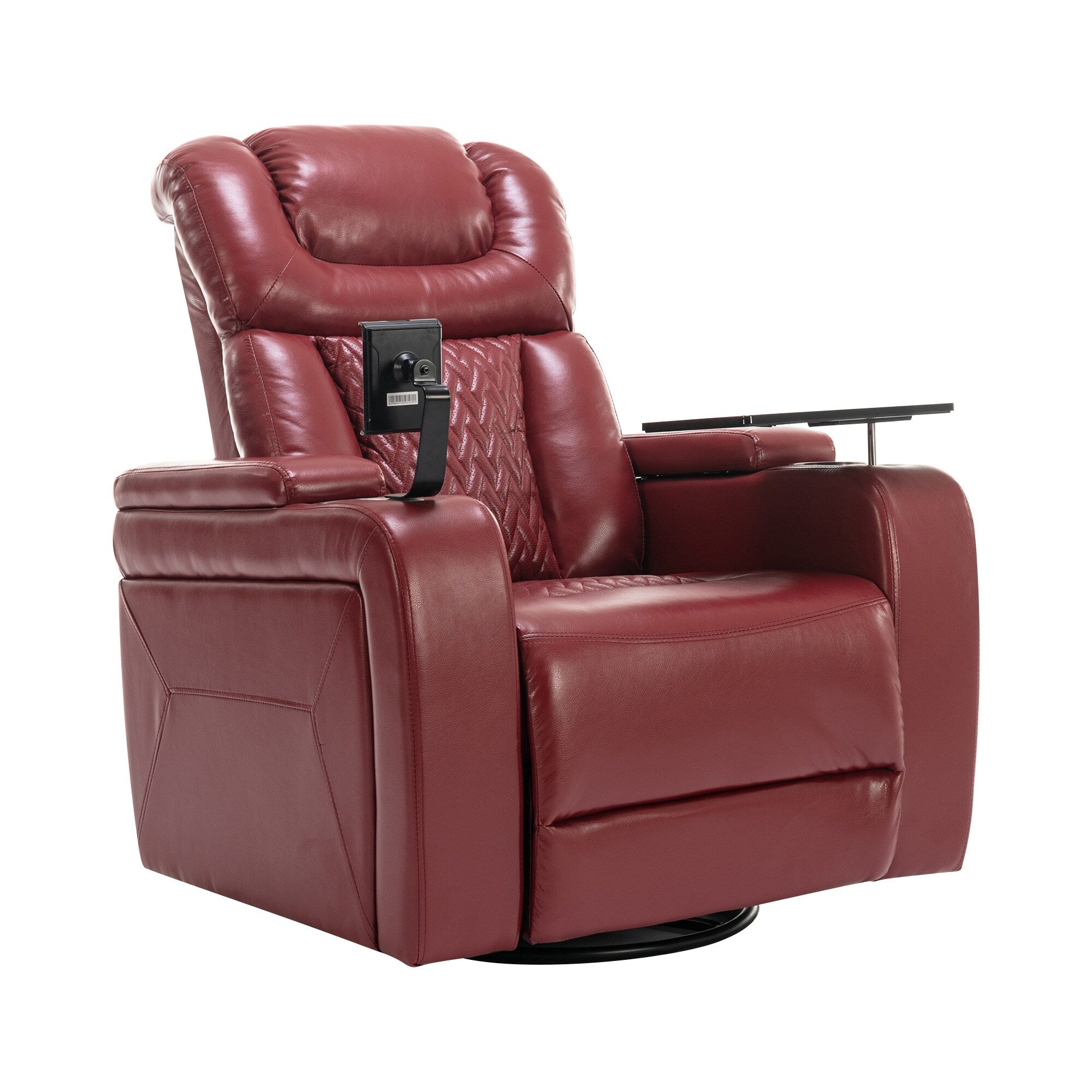 270 Degree Swivel PU Leather Power Recliner Individual Seat Home Theater Recliner with Comforable Backrest, Tray Table