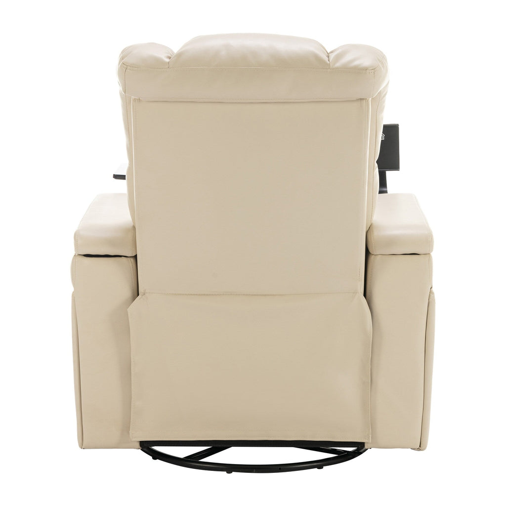 270 Degree Swivel PU Leather Power Recliner Individual Seat Home Theater Recliner with Comforable Backrest, Tray Table