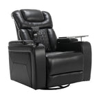 270 Degree Swivel PU Leather Power Recliner Individual Seat Home Theater Recliner with Comforable Backrest, Tray Table