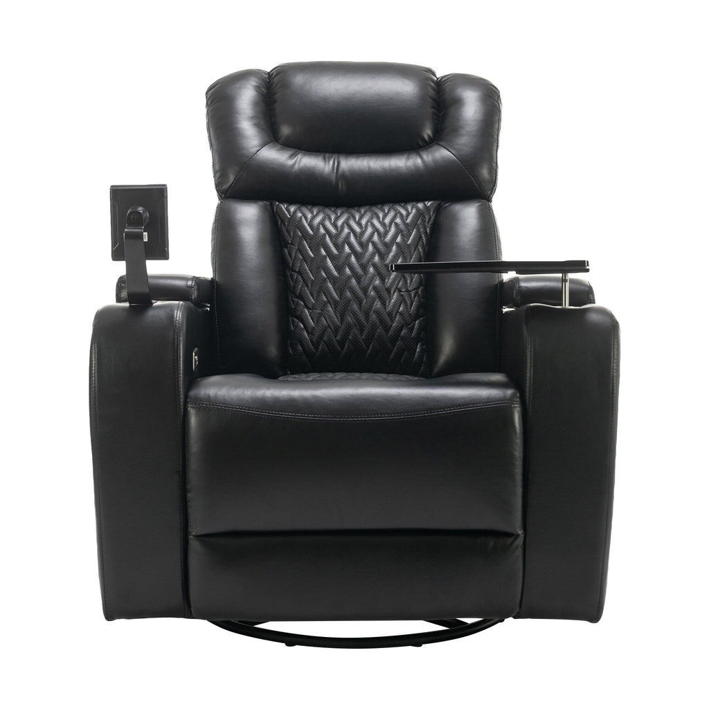 270 Degree Swivel PU Leather Power Recliner Individual Seat Home Theater Recliner with Comforable Backrest, Tray Table