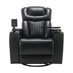 270 Degree Swivel PU Leather Power Recliner Individual Seat Home Theater Recliner with Comforable Backrest, Tray Table