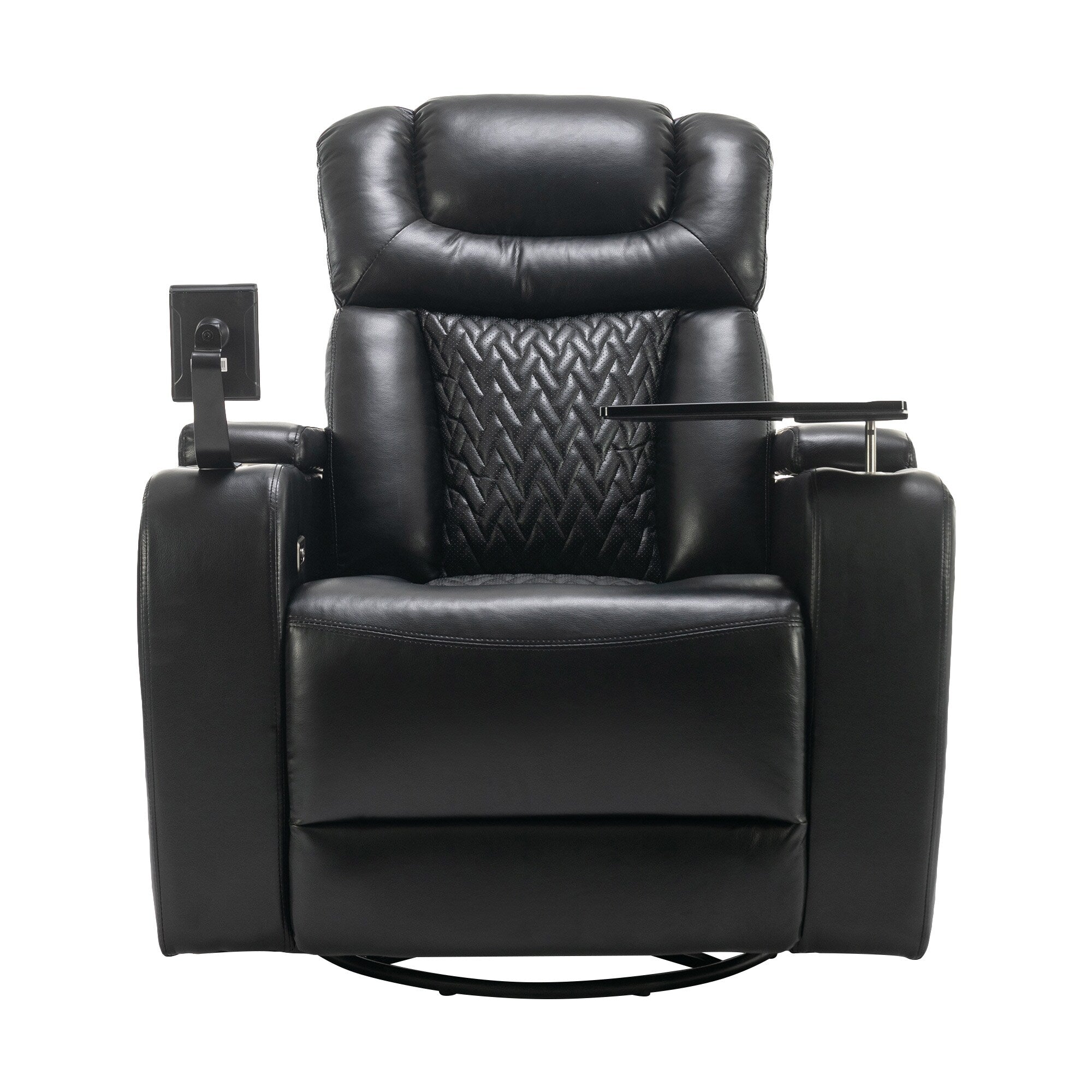 270 Degree Swivel PU Leather Power Recliner Individual Seat Home Theater Recliner with Comforable Backrest, Tray Table
