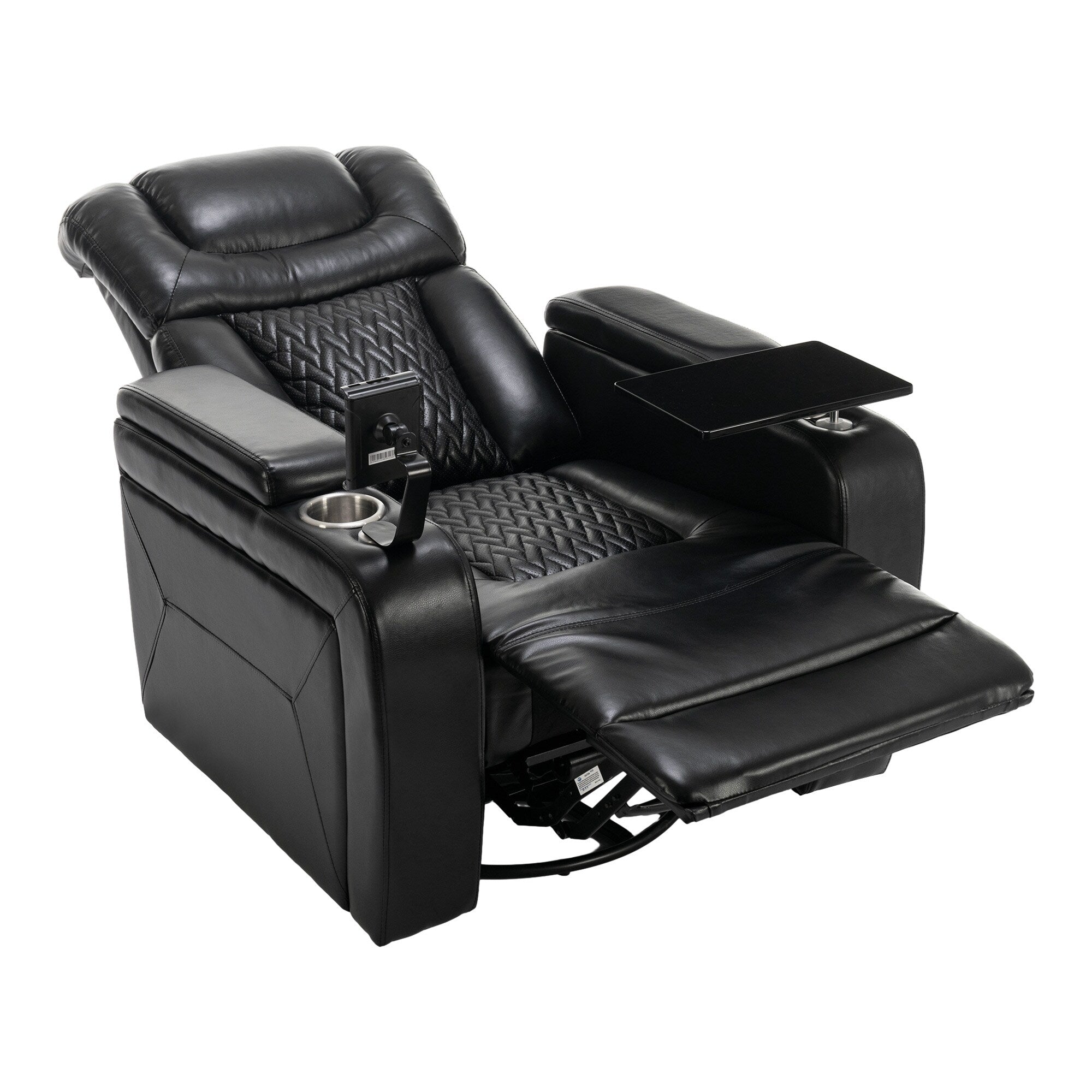 270 Degree Swivel PU Leather Power Recliner Individual Seat Home Theater Recliner with Comforable Backrest, Tray Table