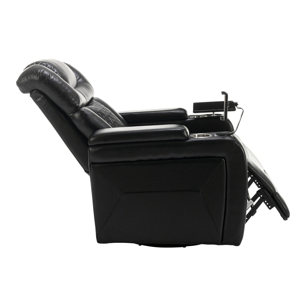 270 Degree Swivel PU Leather Power Recliner Individual Seat Home Theater Recliner with Comforable Backrest, Tray Table