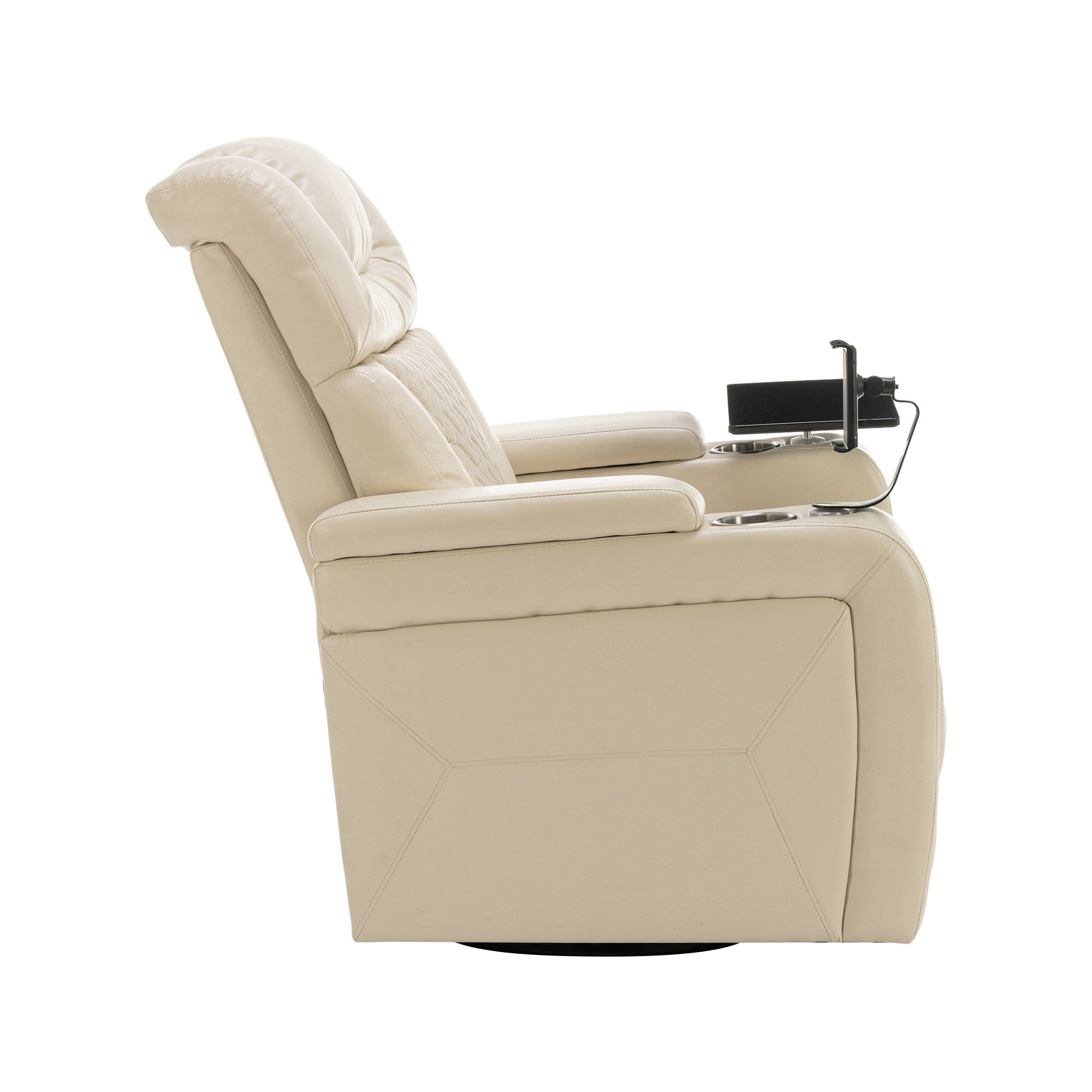 270 Degree Swivel PU Leather Power Recliner Individual Seat Home Theater Recliner with Comforable Backrest, Tray Table