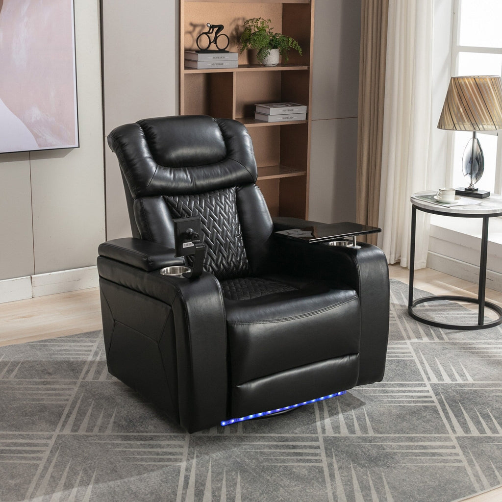 270 Degree Swivel Power Recliner Individual Seat Home Theater Recliner with Tray Table, Phone Holder, Cup Holder, USB Port