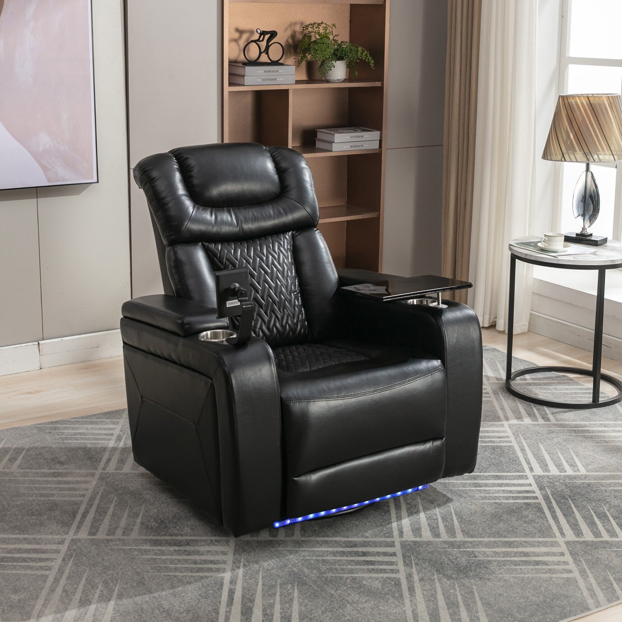 270 Degree Swivel Power Recliner Individual Seat Home Theater Recliner with Tray Table, Phone Holder, Cup Holder, USB Port