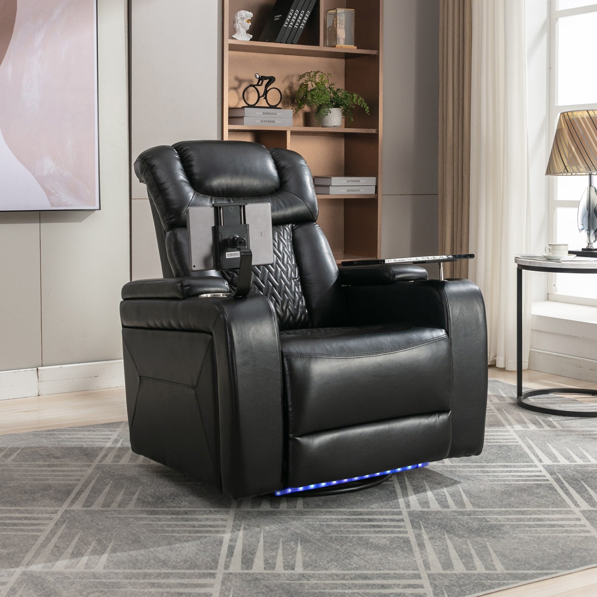 270 Degree Swivel Power Recliner Individual Seat Home Theater Recliner with Tray Table, Phone Holder, Cup Holder, USB Port