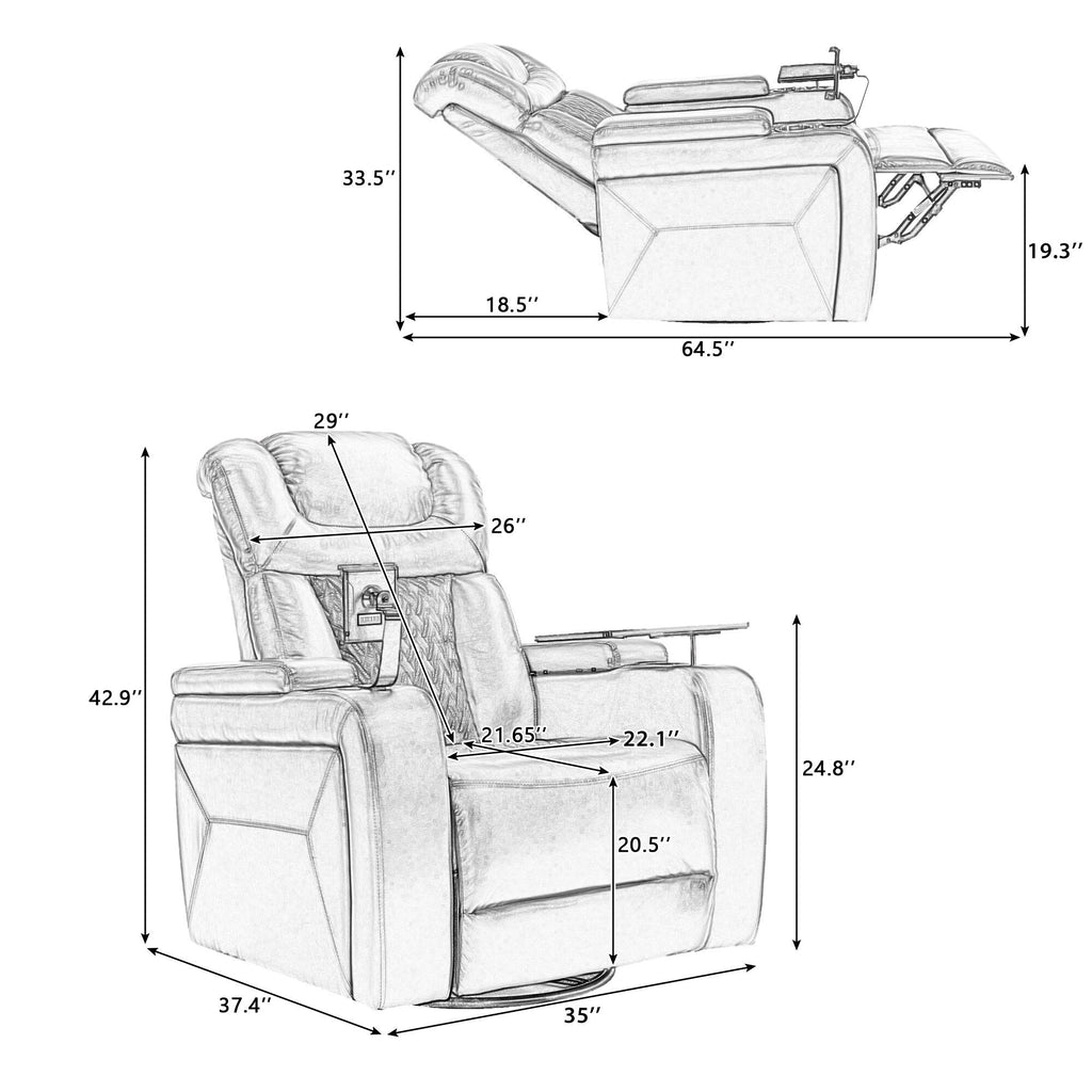 270 Degree Swivel Power Recliner Individual Seat Home Theater Recliner with Tray Table, Phone Holder, Cup Holder, USB Port