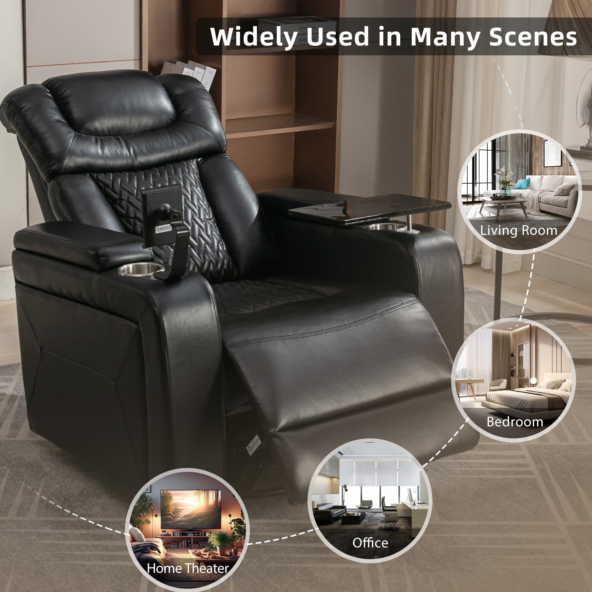 270 Degree Swivel Power Recliner Individual Seat Home Theater Recliner with Tray Table, Phone Holder, Cup Holder, USB Port