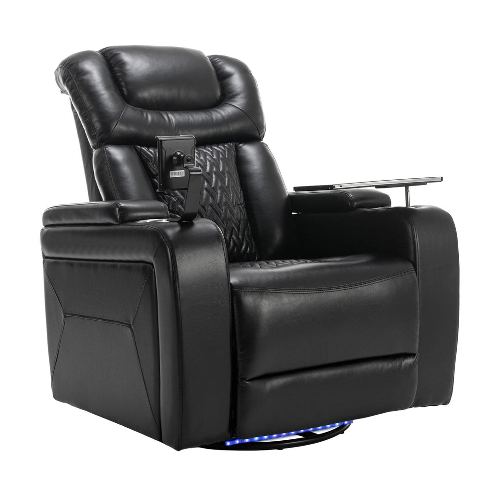 270 Degree Swivel Power Recliner Individual Seat Home Theater Recliner with Tray Table, Phone Holder, Cup Holder, USB Port