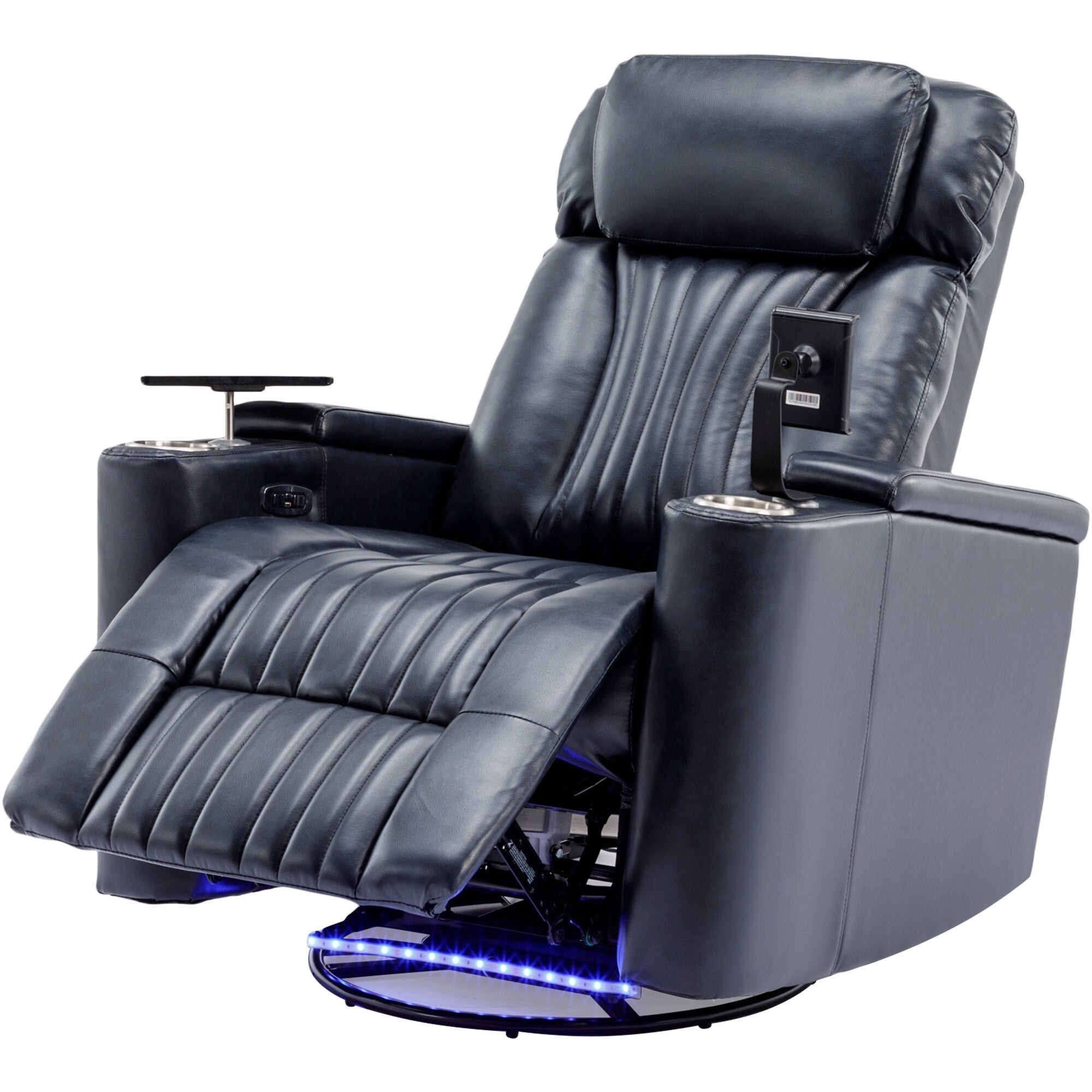 270° Power Swivel Recliner,Home Theater Seating With Hidden Arm Storage and LED Light Strip,Cup Holder