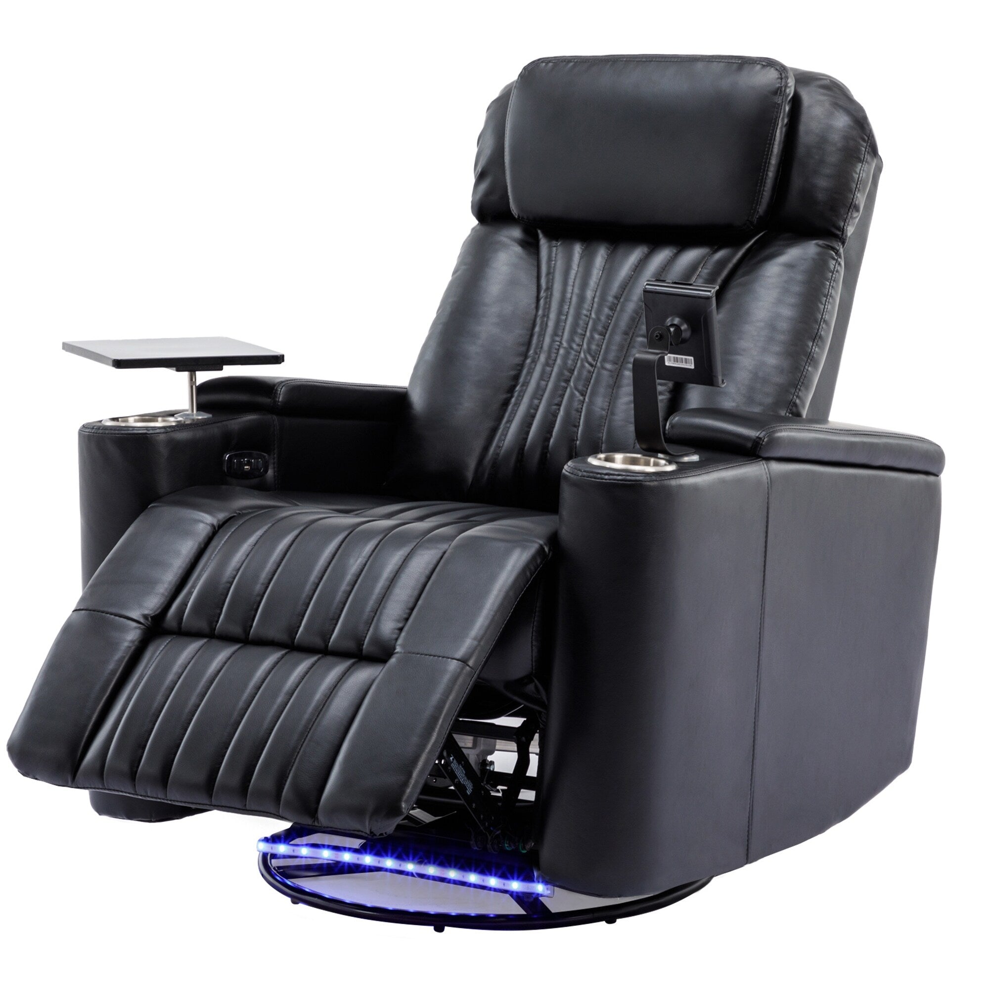 270° Power Swivel Recliner,Home Theater Seating With Hidden Arm Storage and LED Light Strip,Cup Holder