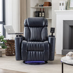 270° Power Swivel Recliner,Home Theater Seating With Hidden Arm Storage and LED Light Strip,Cup Holder