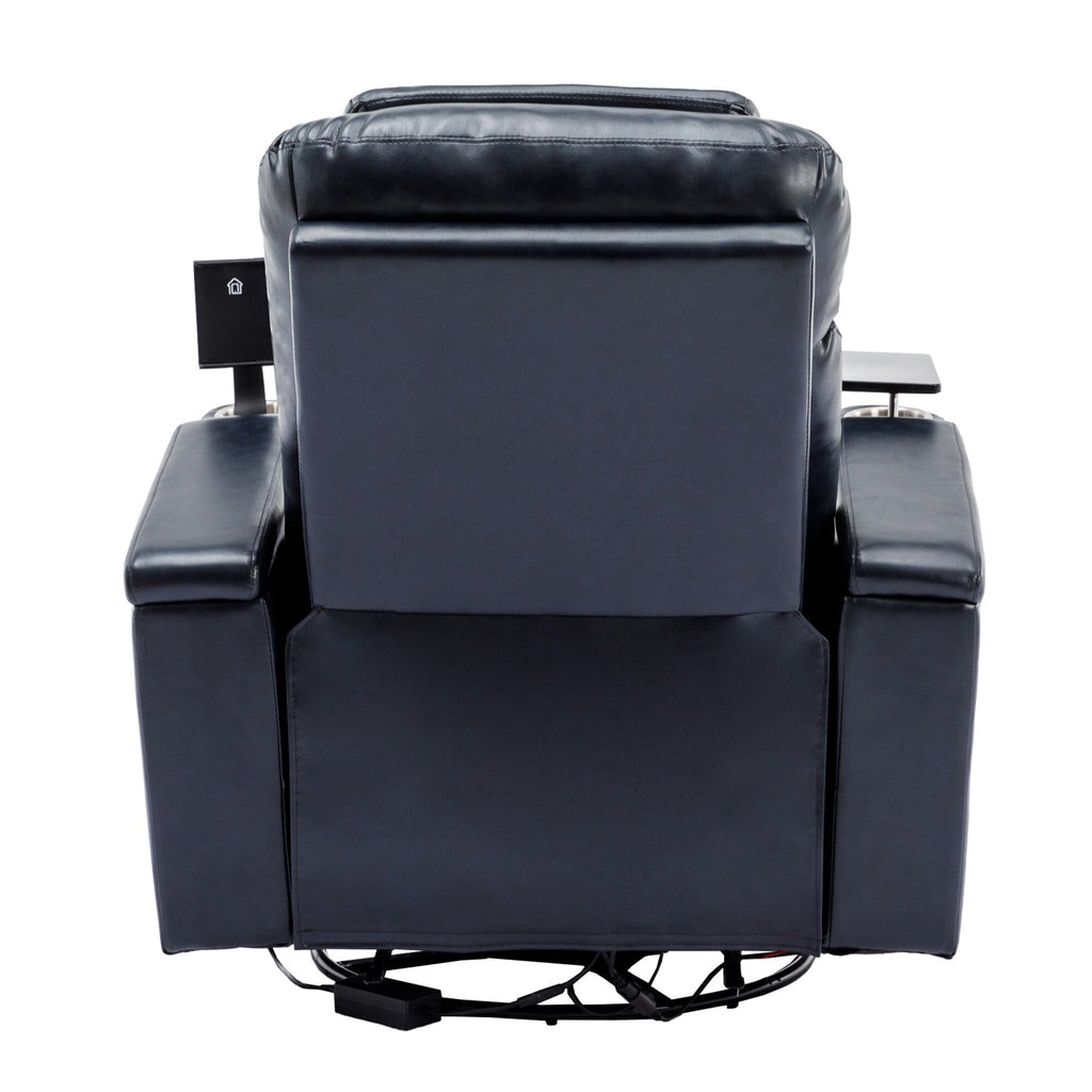 270° Power Swivel Recliner,Home Theater Seating With Hidden Arm Storage and LED Light Strip,Cup Holder