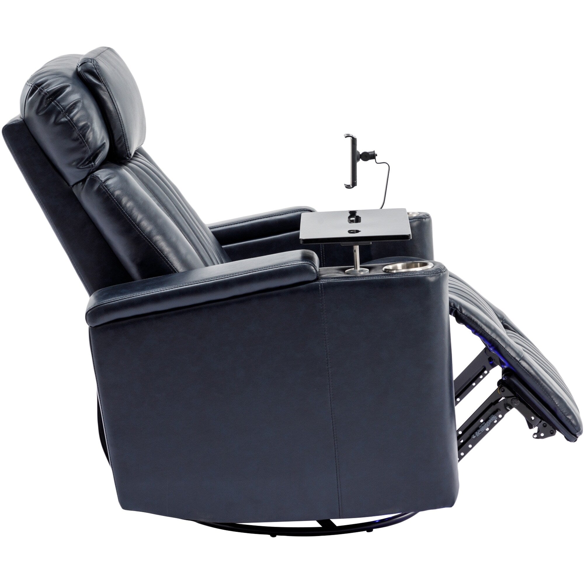270° Power Swivel Recliner,Home Theater Seating With Hidden Arm Storage and LED Light Strip,Cup Holder
