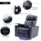 270° Power Swivel Recliner,Home Theater Seating With Hidden Arm Storage and LED Light Strip,Cup Holder