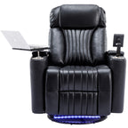 270° Power Swivel Recliner,Home Theater Seating With Hidden Arm Storage and LED Light Strip,Cup Holder