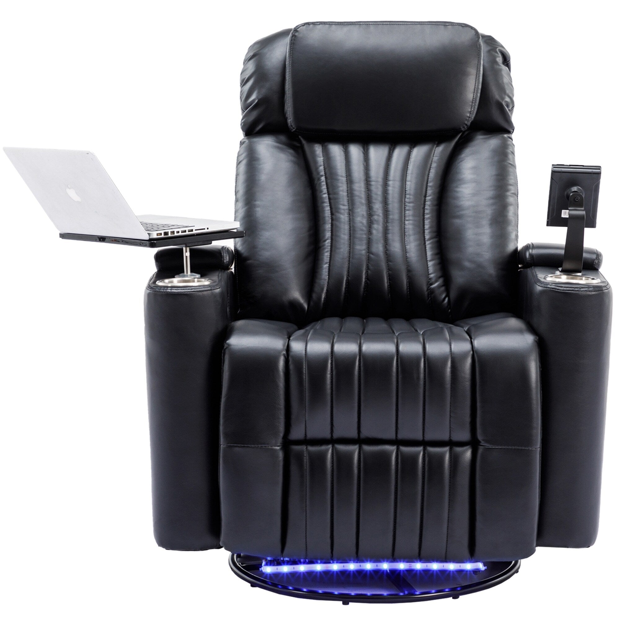 270° Power Swivel Recliner,Home Theater Seating With Hidden Arm Storage and LED Light Strip,Cup Holder