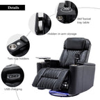 270° Power Swivel Recliner,Home Theater Seating With Hidden Arm Storage and LED Light Strip,Cup Holder