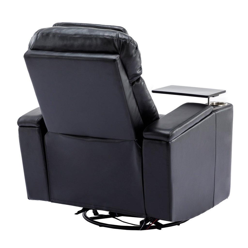 270° Power Swivel Recliner,Home Theater Seating With Hidden Arm Storage and LED Light Strip,Cup Holder