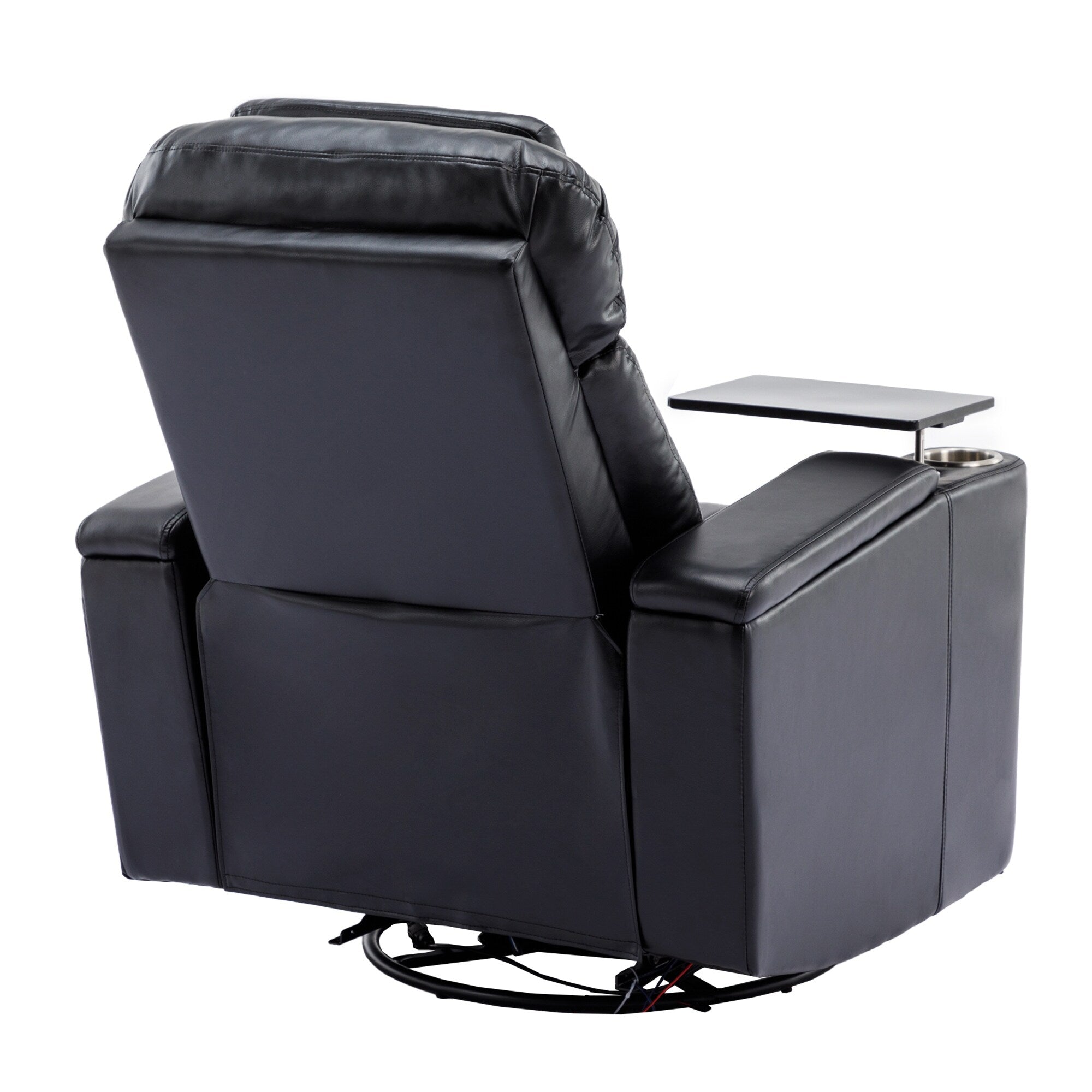 270° Power Swivel Recliner,Home Theater Seating With Hidden Arm Storage and LED Light Strip,Cup Holder