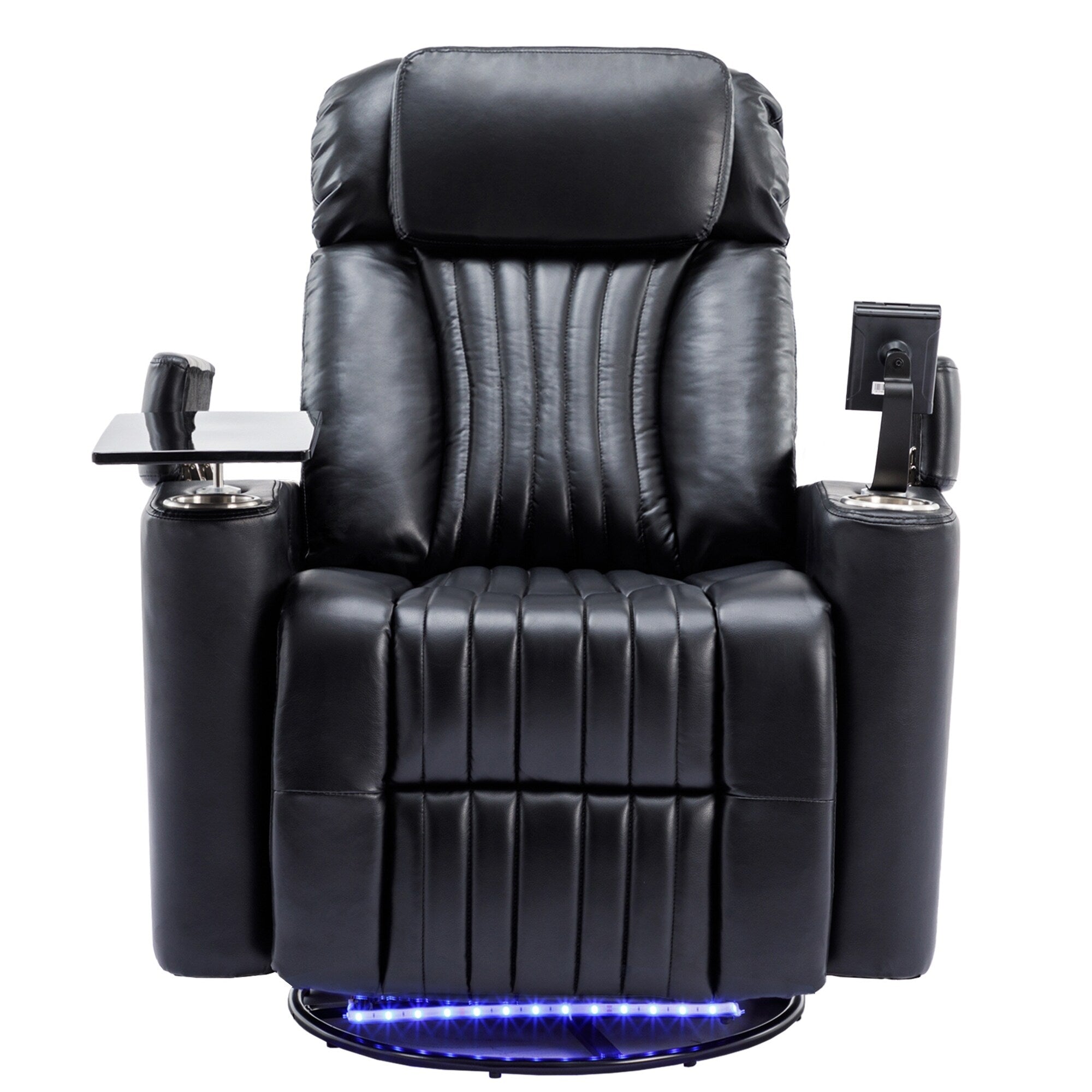 270° Power Swivel Recliner,Home Theater Seating With Hidden Arm Storage and LED Light Strip,Cup Holder