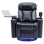 270° Power Swivel Recliner,Home Theater Seating With Hidden Arm Storage and LED Light Strip,Cup Holder