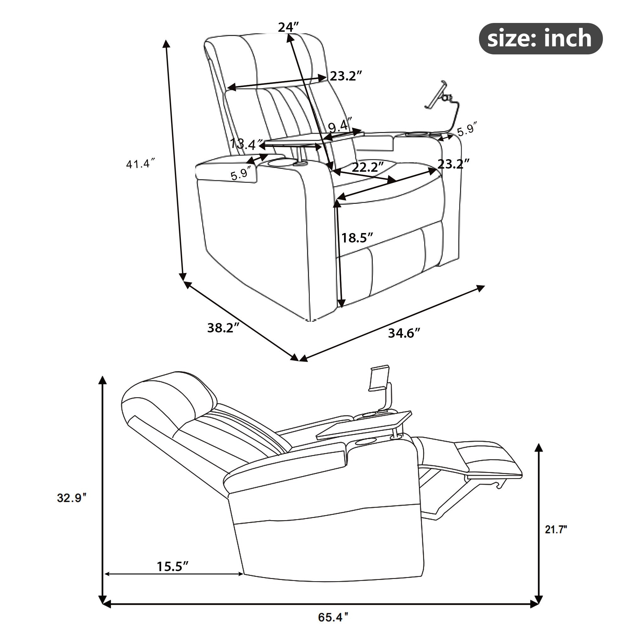 270° Power Swivel Recliner,Home Theater Seating With Hidden Arm Storage and LED Light Strip,Cup Holder