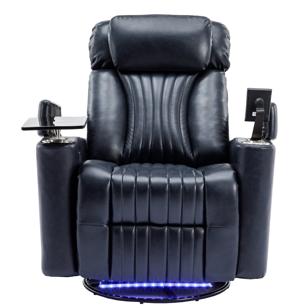 270° Power Swivel Recliner,Home Theater Seating With Hidden Arm Storage and LED Light Strip,Cup Holder