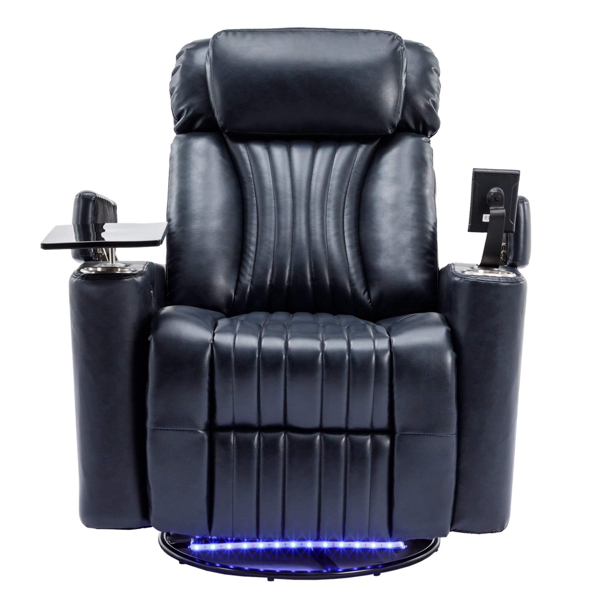 270° Power Swivel Recliner,Home Theater Seating With Hidden Arm Storage and LED Light Strip,Cup Holder