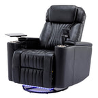 270° Power Swivel Recliner,Home Theater Seating With Hidden Arm Storage and LED Light Strip,Cup Holder