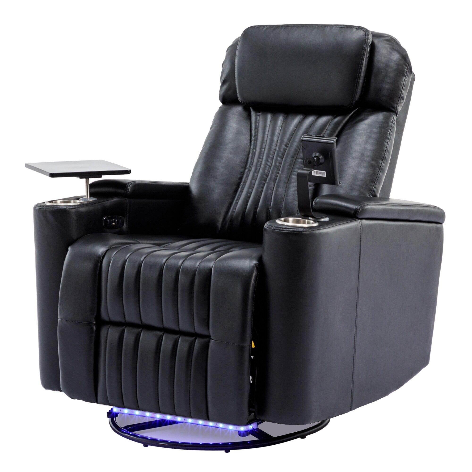 270° Power Swivel Recliner,Home Theater Seating With Hidden Arm Storage and LED Light Strip,Cup Holder