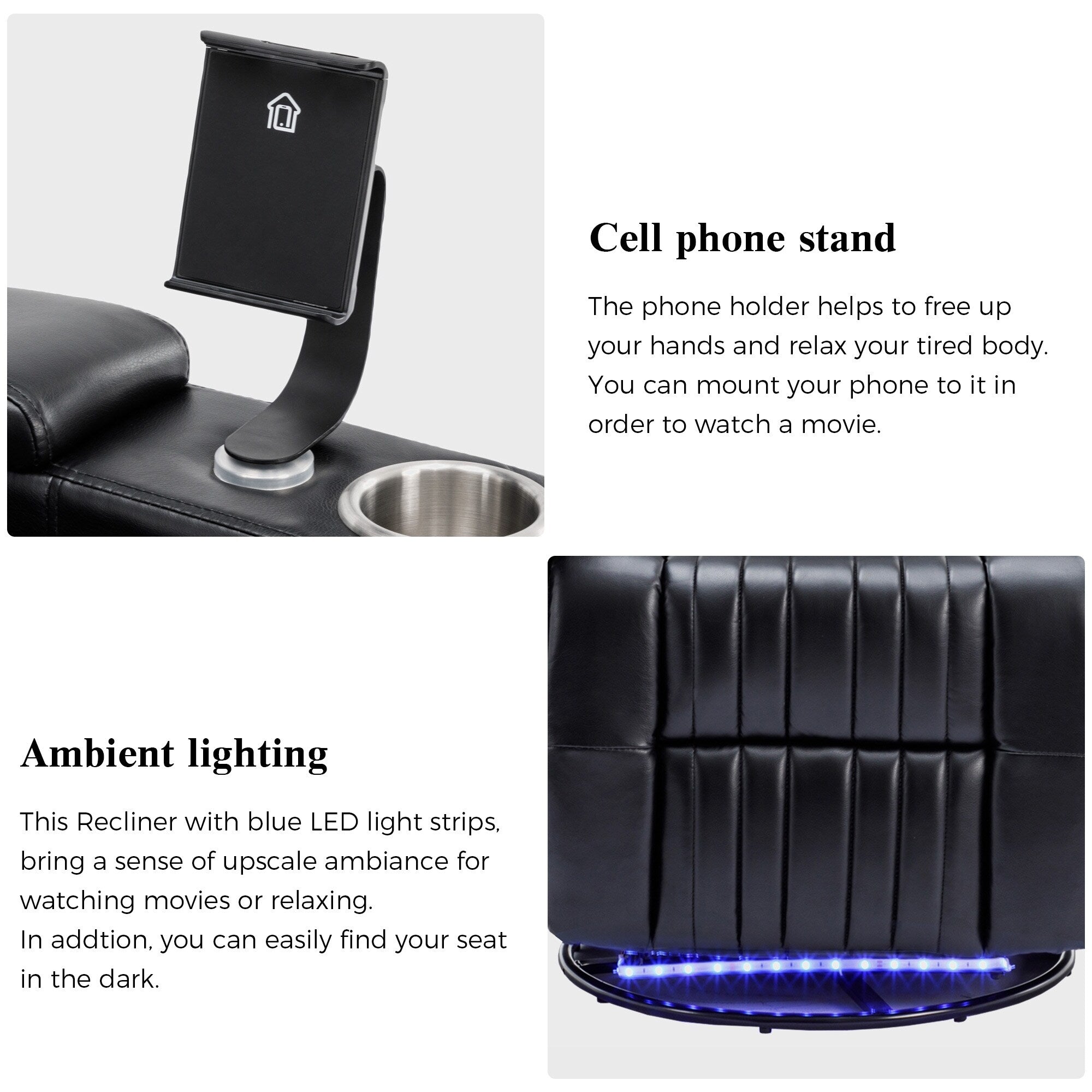 270° Power Swivel Recliner,Home Theater Seating With Hidden Arm Storage and LED Light Strip,Cup Holder