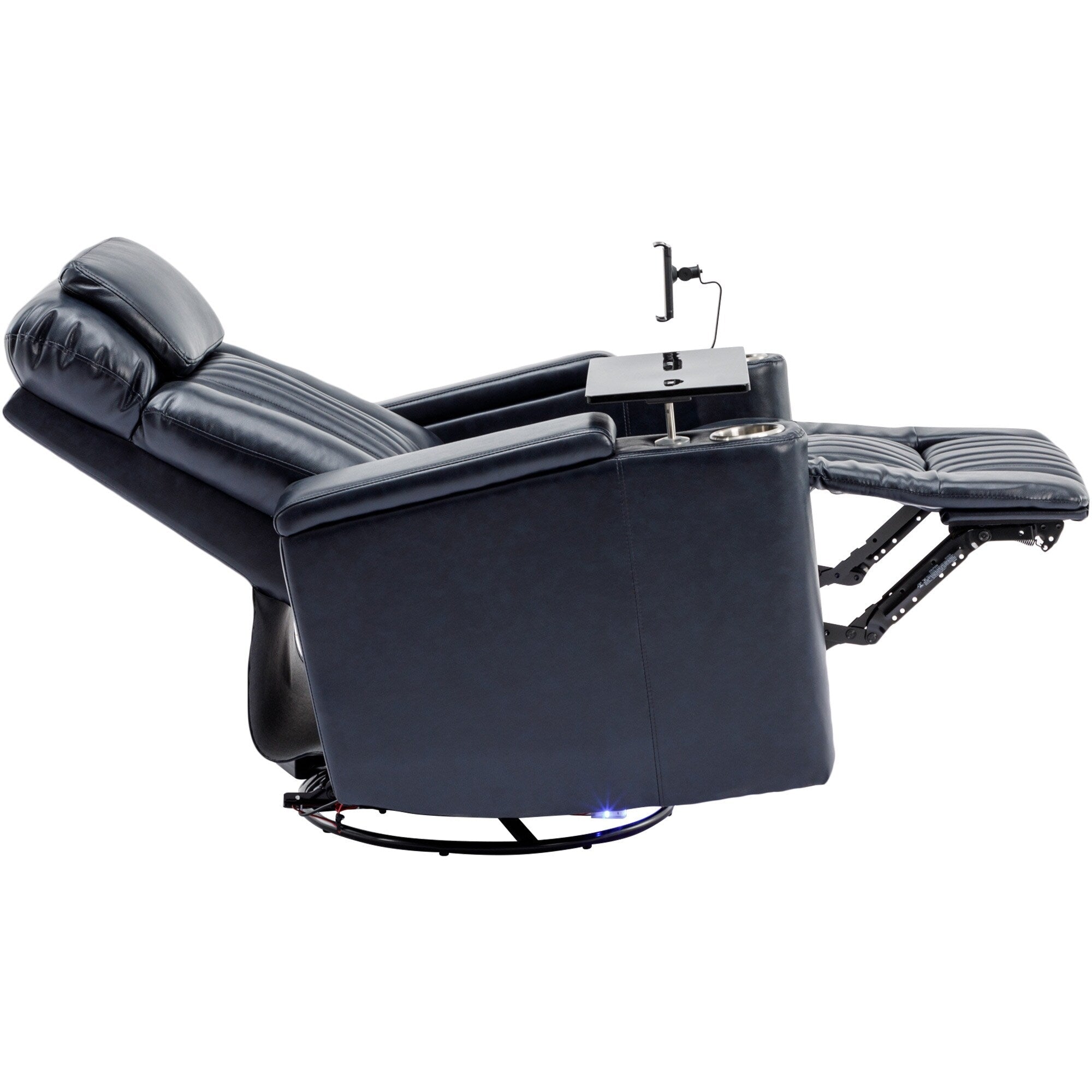 270° Power Swivel Recliner,Home Theater Seating With Hidden Arm Storage and LED Light Strip,Cup Holder