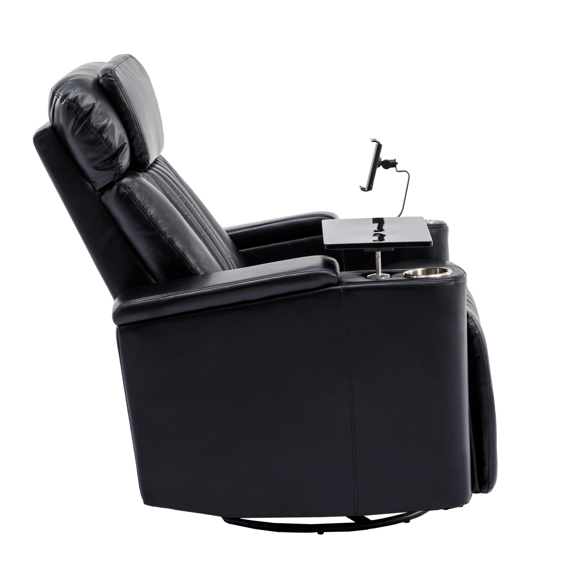 270° Power Swivel Recliner,Home Theater Seating With Hidden Arm Storage and LED Light Strip,Cup Holder