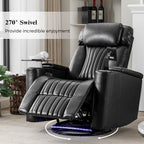 270° Power Swivel Recliner,Home Theater Seating With Hidden Arm Storage and LED Light Strip,Cup Holder