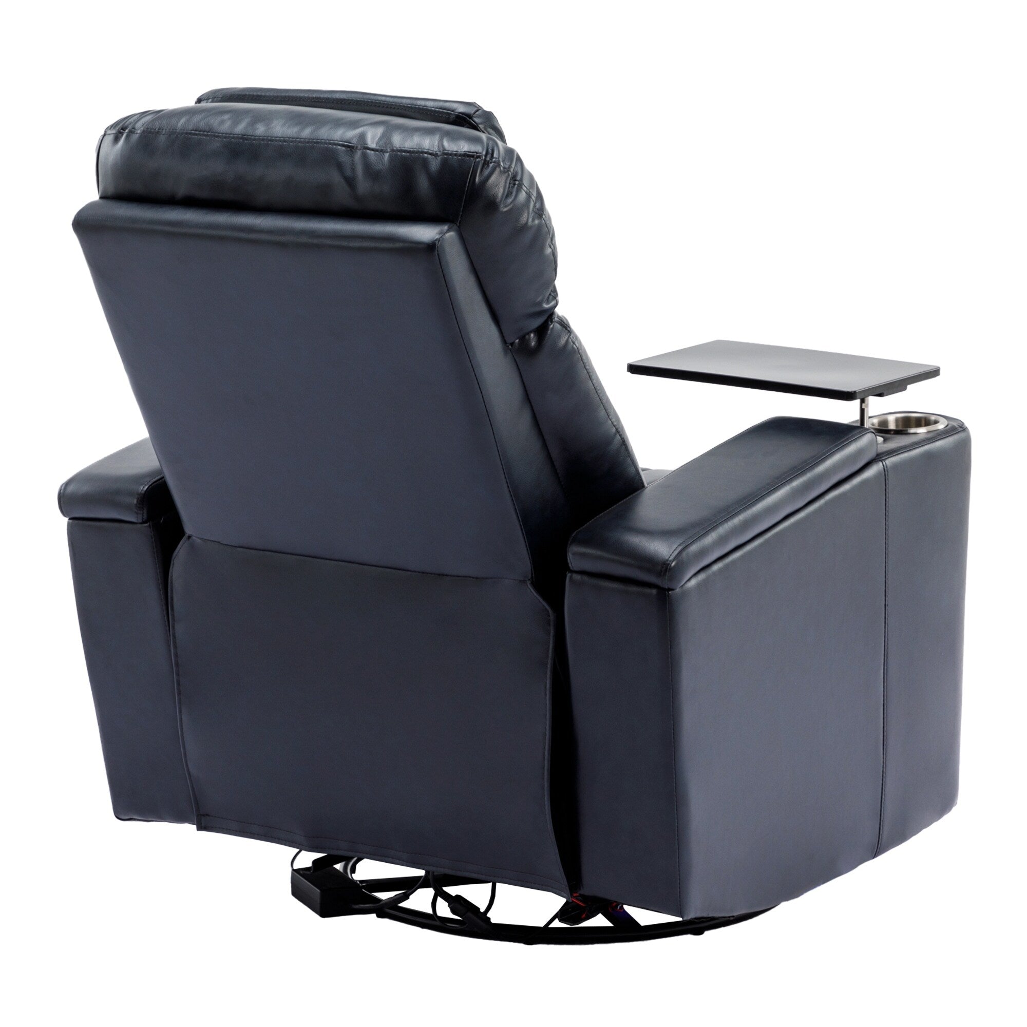 270° Power Swivel Recliner,Home Theater Seating With Hidden Arm Storage and LED Light Strip,Cup Holder