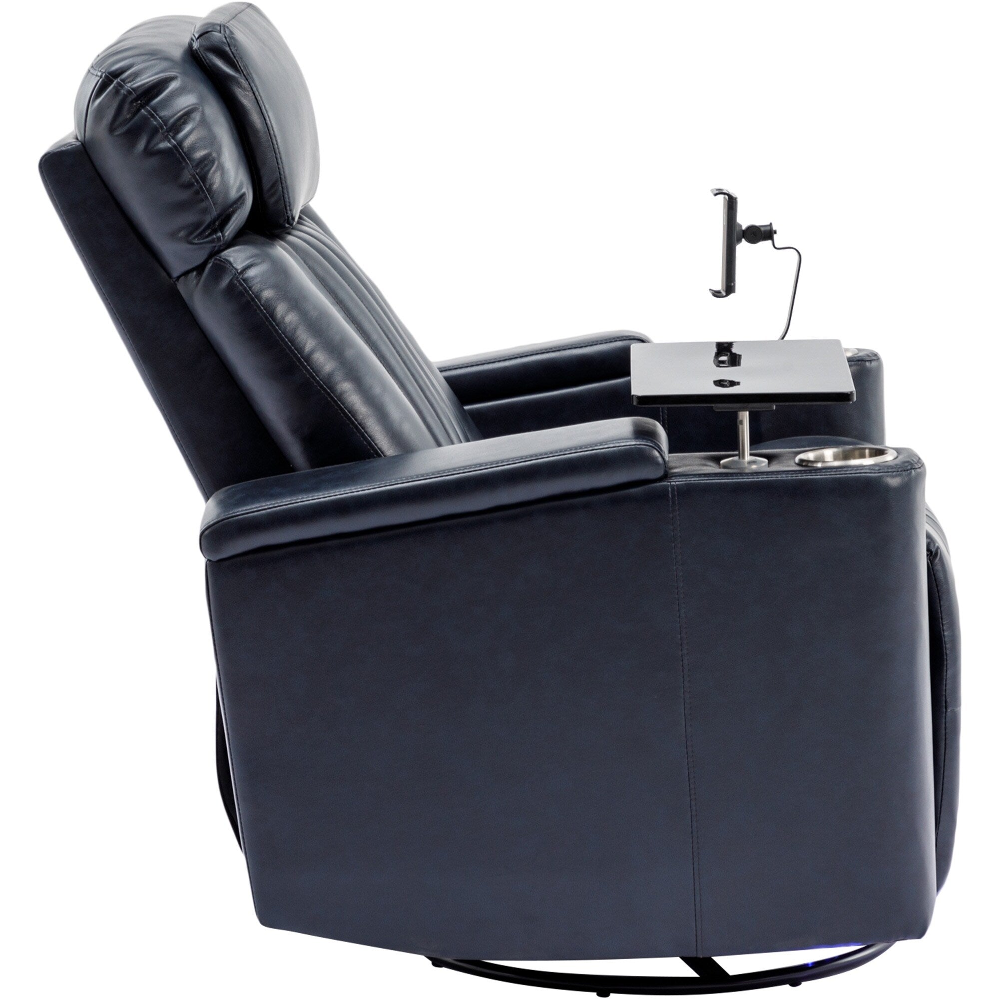 270° Power Swivel Recliner,Home Theater Seating With Hidden Arm Storage and LED Light Strip,Cup Holder