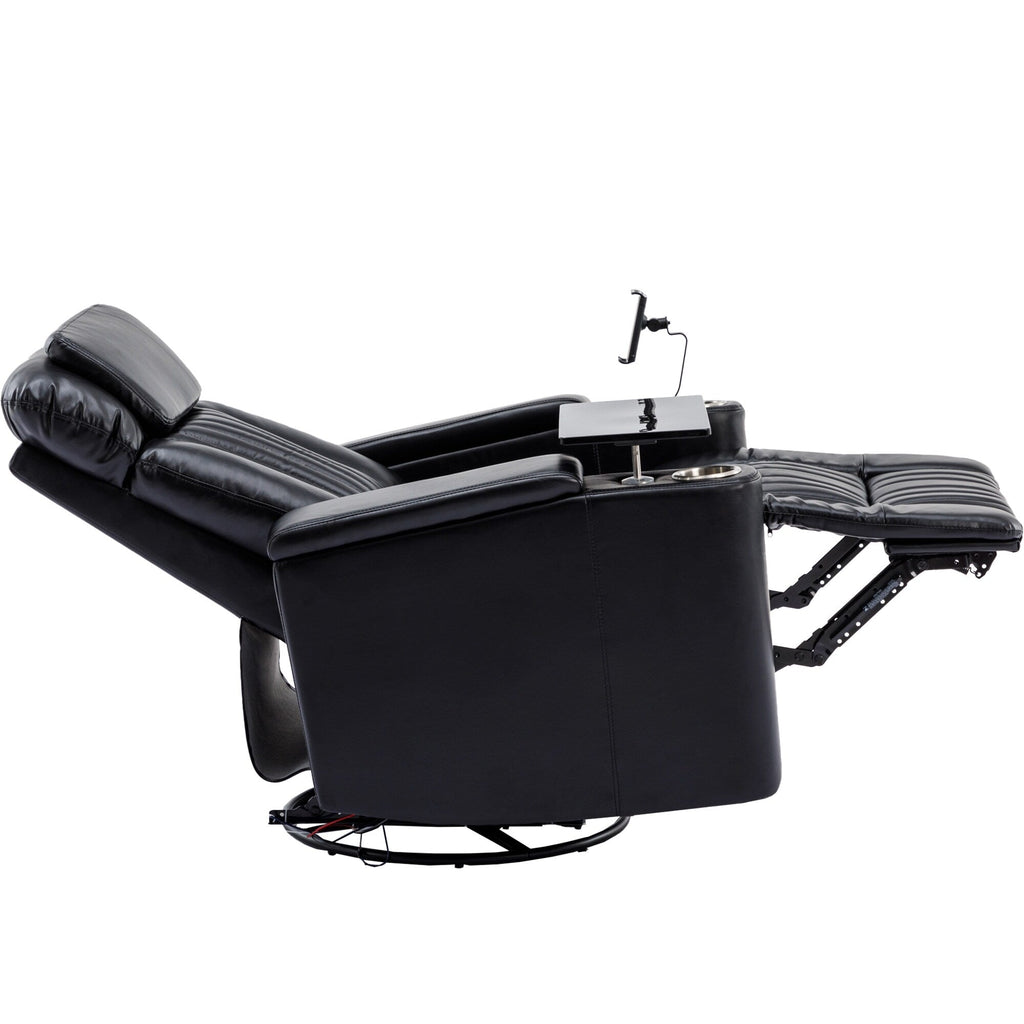 270° Power Swivel Recliner,Home Theater Seating With Hidden Arm Storage and LED Light Strip,Cup Holder