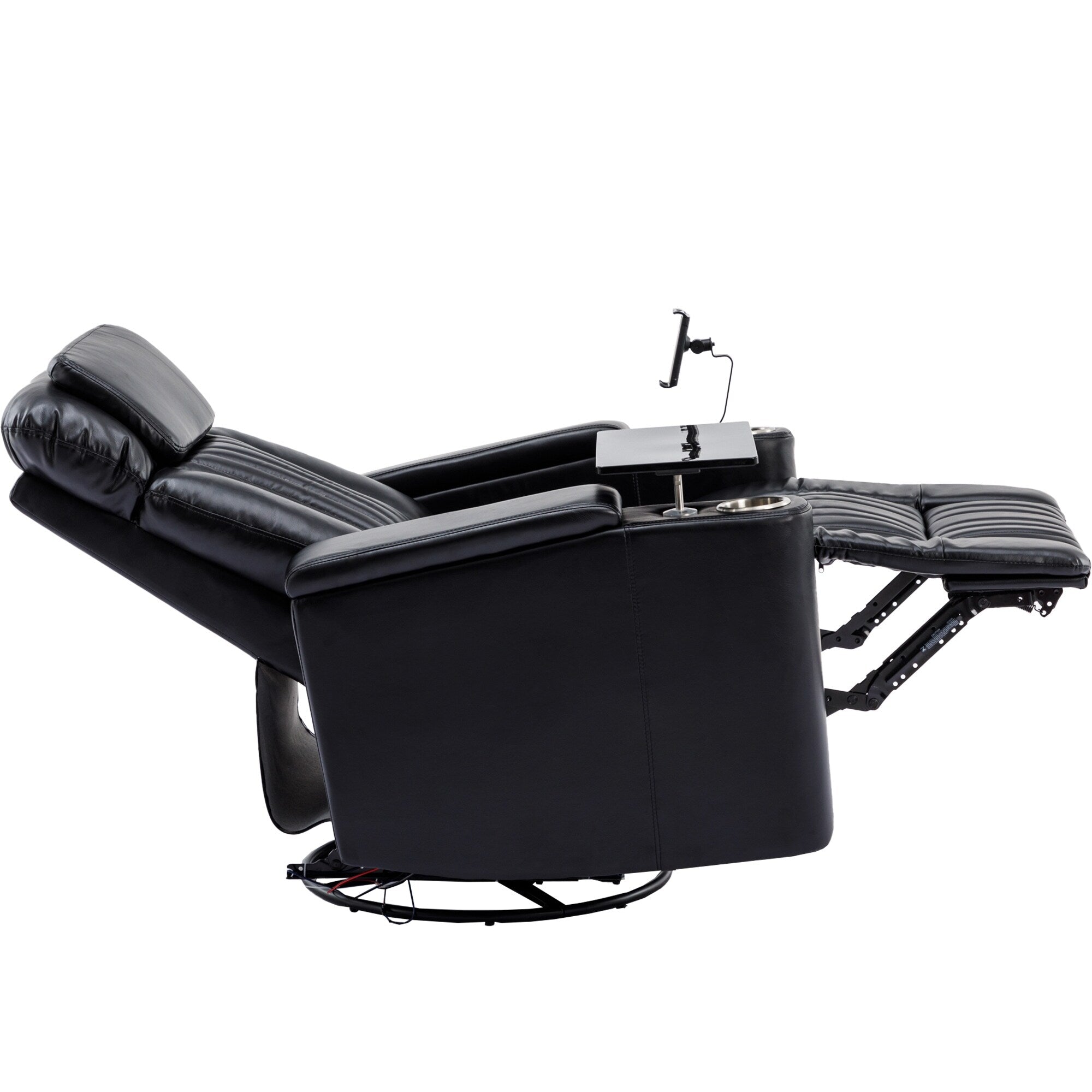 270° Power Swivel Recliner,Home Theater Seating With Hidden Arm Storage and LED Light Strip,Cup Holder