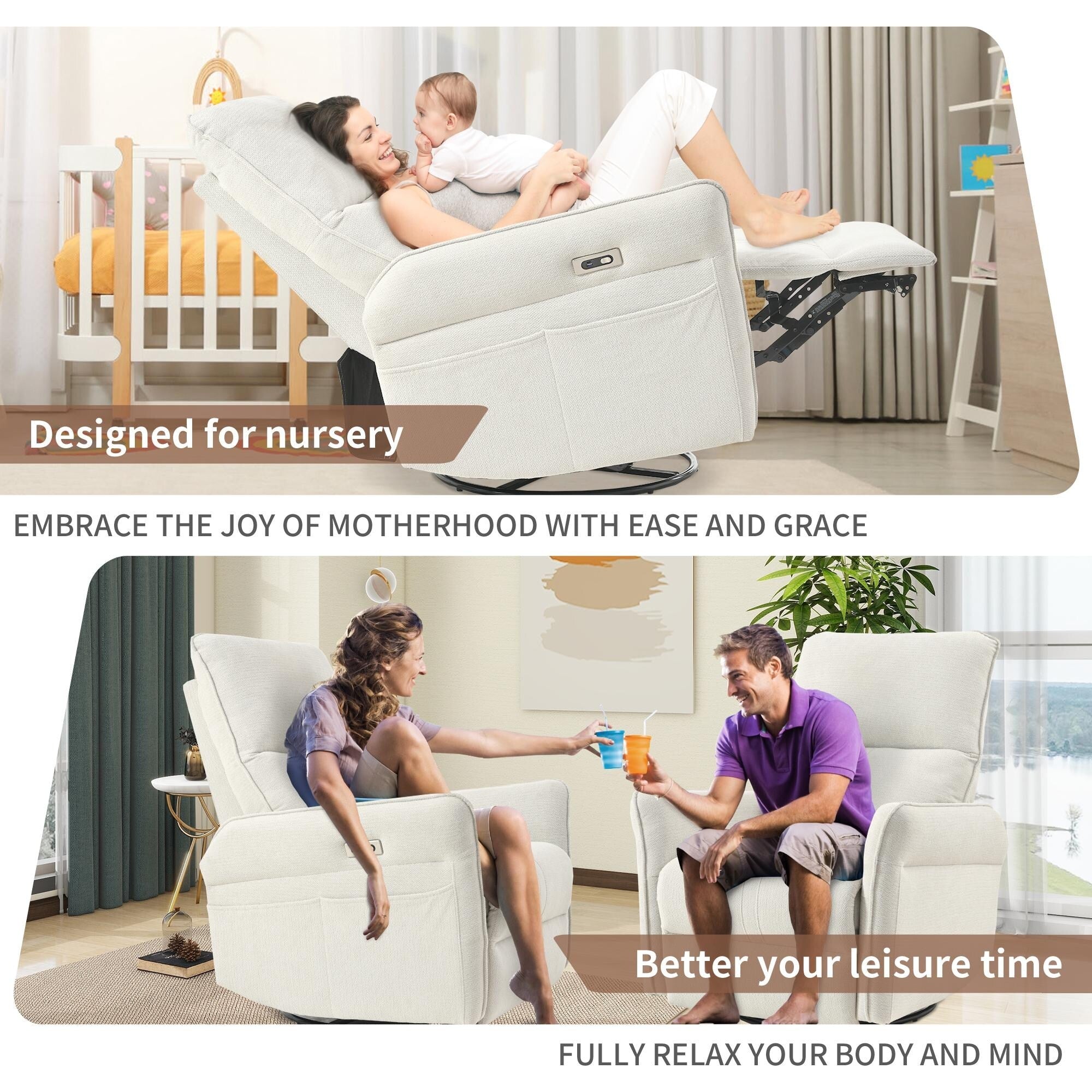 270° Power Swivel Rocker Recliner Chair for Adults, Swivel Rocking Recliner Chair, Electric Small Recliners for Small Spaces