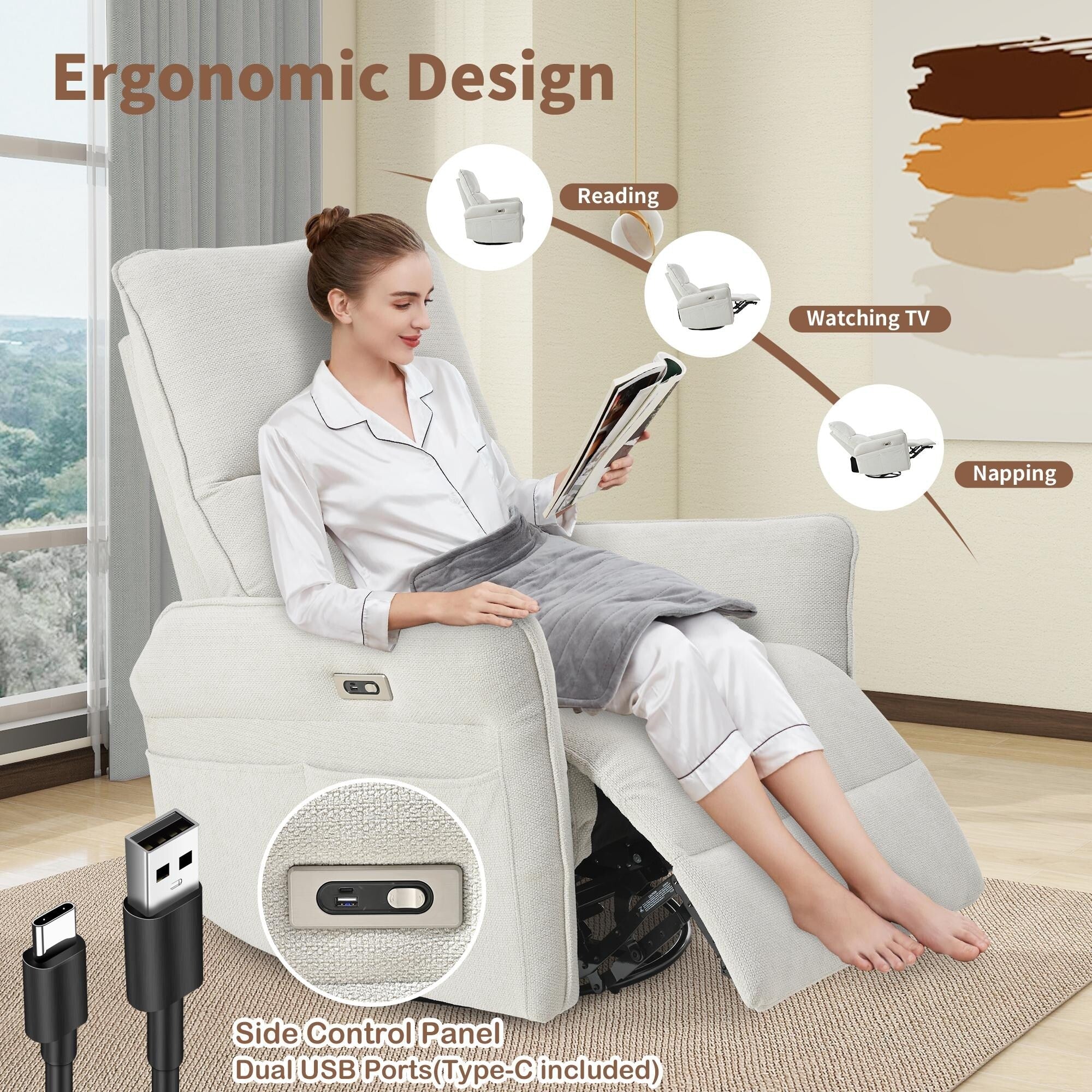 270° Power Swivel Rocker Recliner Chair for Adults, Swivel Rocking Recliner Chair, Electric Small Recliners for Small Spaces