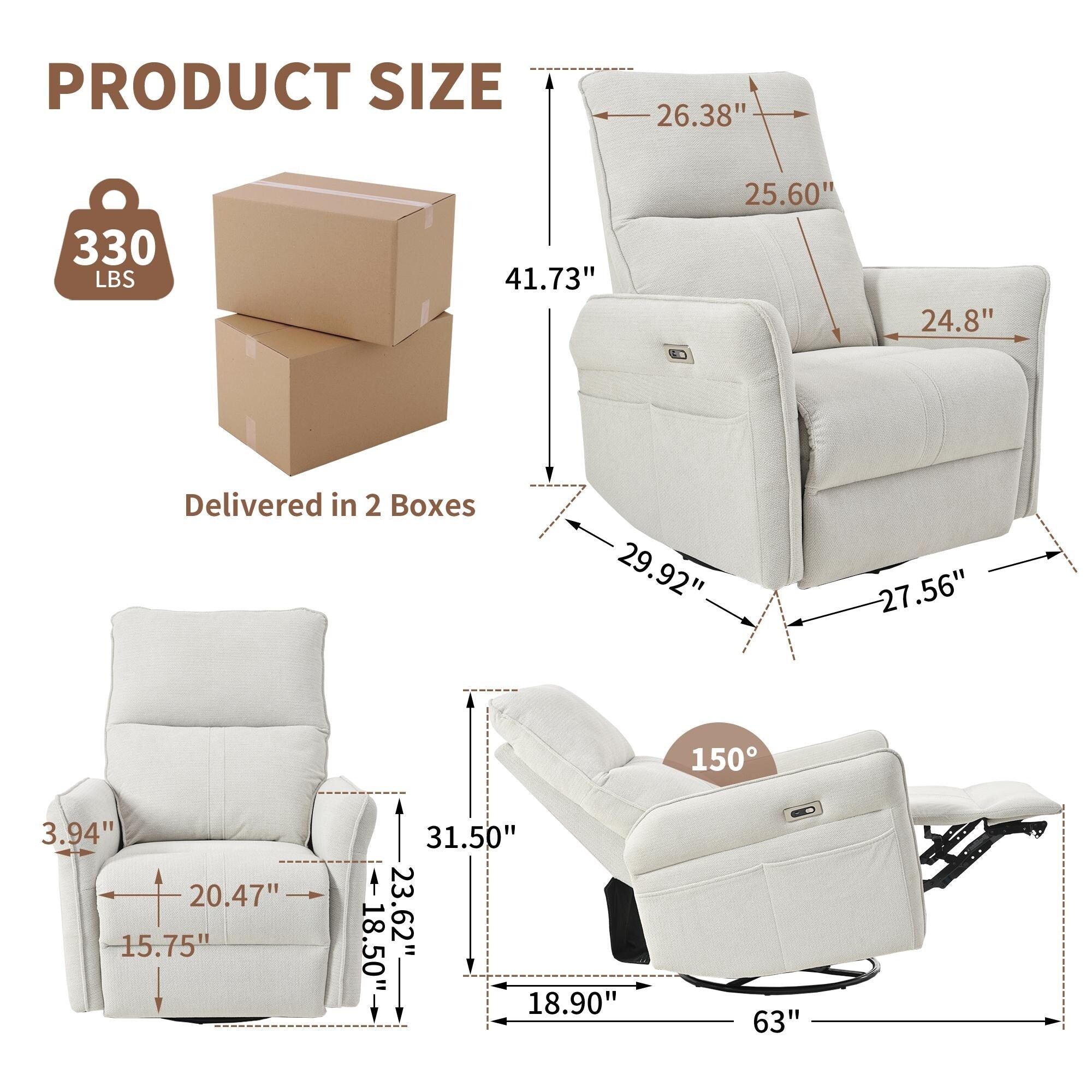 270° Power Swivel Rocker Recliner Chair for Adults, Swivel Rocking Recliner Chair,Electric Small Recliners