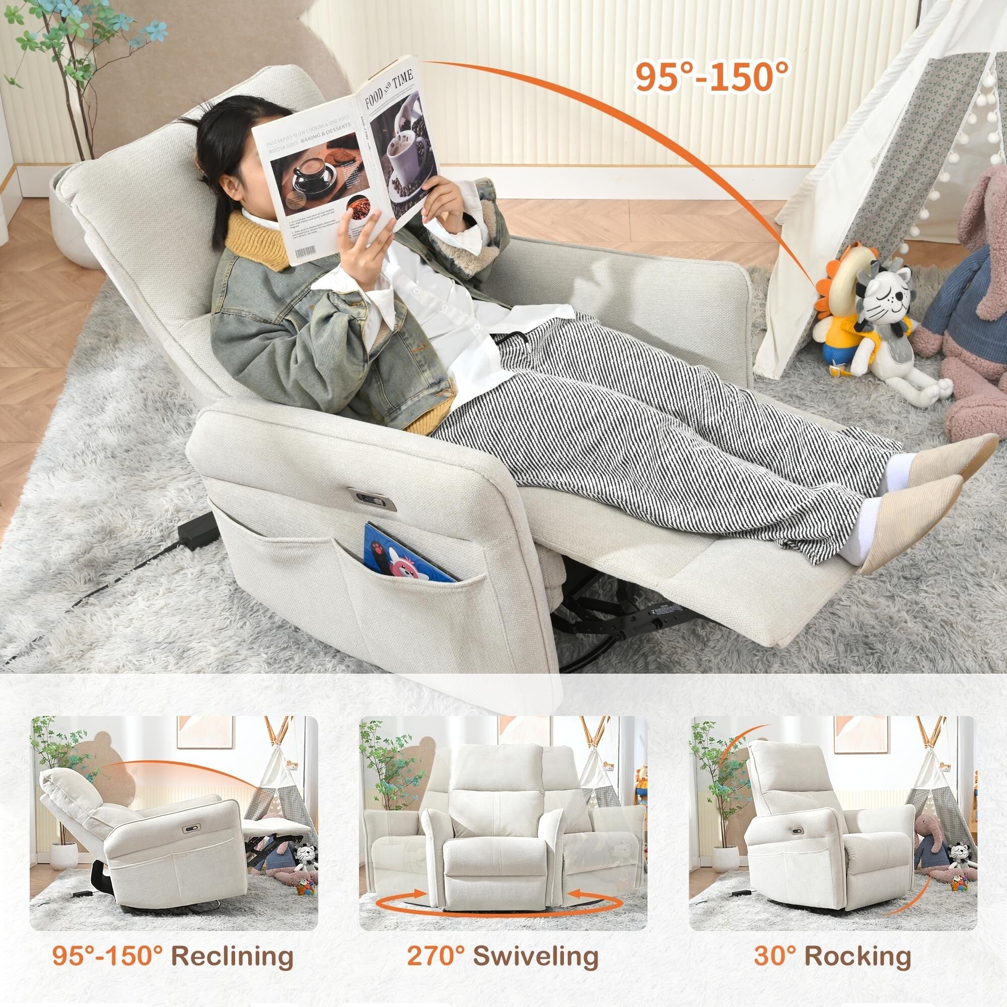 270° Power Swivel Rocker Recliner Chair for Adults, Swivel Rocking Recliner Chair,Electric Small Recliners