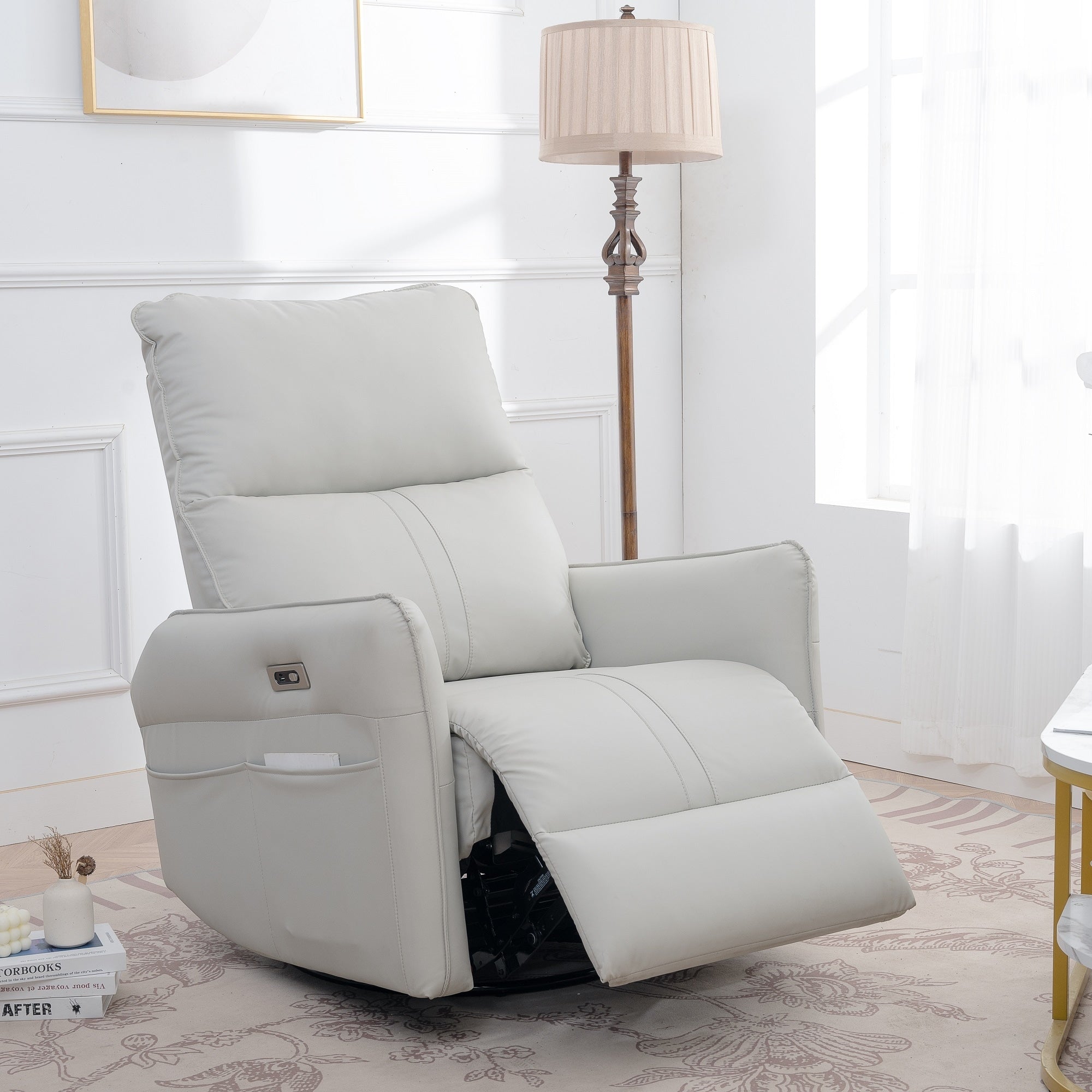 270° Power Swivel Rocker Recliner Chair, Electric Glider Reclining Sofa with USB Ports