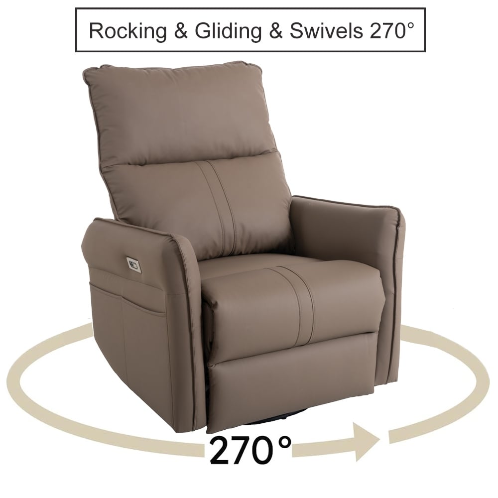 270° Power Swivel Rocker Recliner Chair, Electric Glider Reclining Sofa with USB Ports